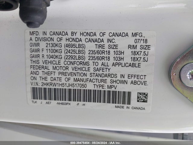 Honda CR-V EX 2018 2HKRW1H51JH517050 Image 9
