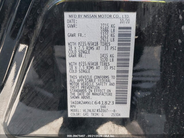 Nissan Pathfinder S 4wd 2020 5N1DR2AMXLC641823 Image 9