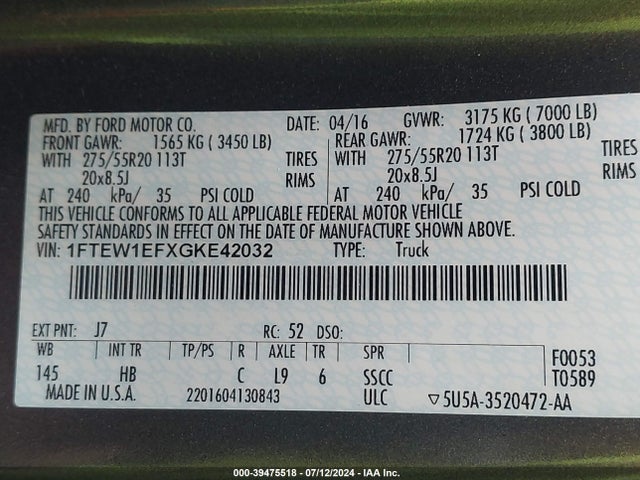 Ford F-150 Lariat 2016 1FTEW1EFXGKE42032 Image 9