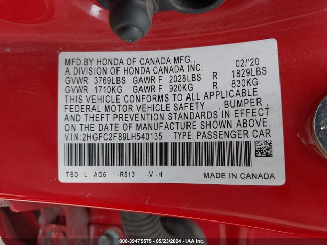 Honda Civic Sport 2020 2HGFC2F89LH540135 Image 18