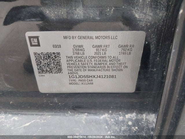 Chevrolet Sonic Lt Auto 2018 1G1JD5SHXJ4121081 Image 9