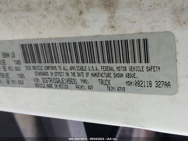 3C6TRVDG0JE105631 RAM Promaster 2500 High Roof 159 Wb