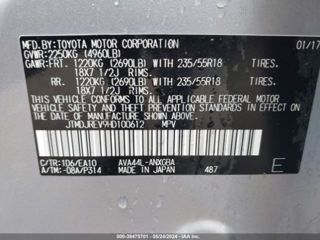 JTMDJREV9HD100612 Toyota Rav4 Hybrid Limited