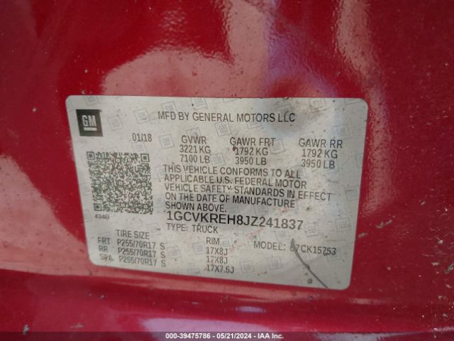 1GCVKREH8JZ241837 Chevrolet Silverado 1500 1lt