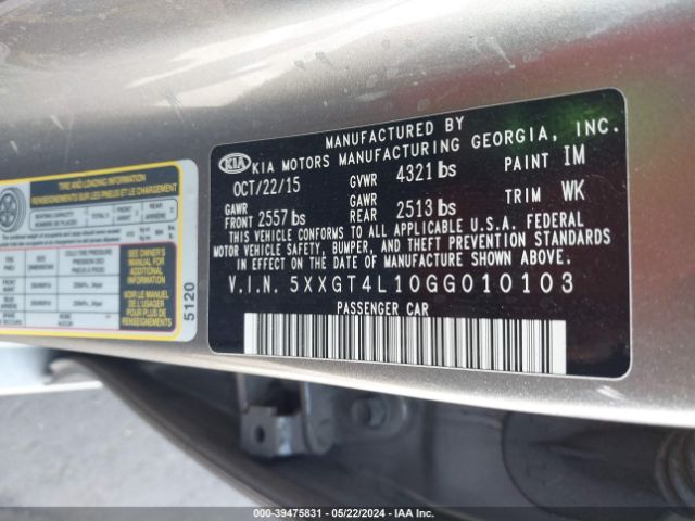 5XXGT4L10GG010103 KIA Optima Lx Turbo
