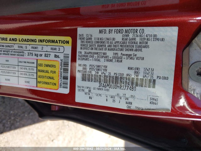Ford Fusion Hybrid Se 2017 3FA6P0LU0HR277480 Image 9