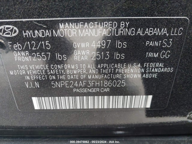 Hyundai SONATA SE 2015 5NPE24AF3FH186025 Image 9