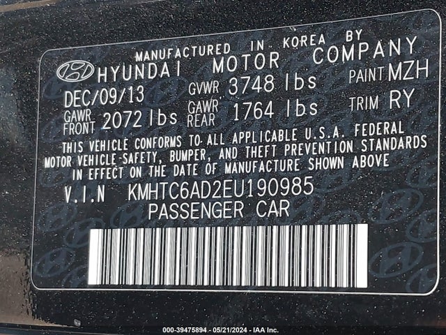 Hyundai Veloster Base W/gray 2014 KMHTC6AD2EU190985 Image 9
