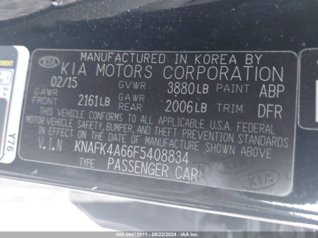 KNAFK4A66F5408834 KIA FORTE LX