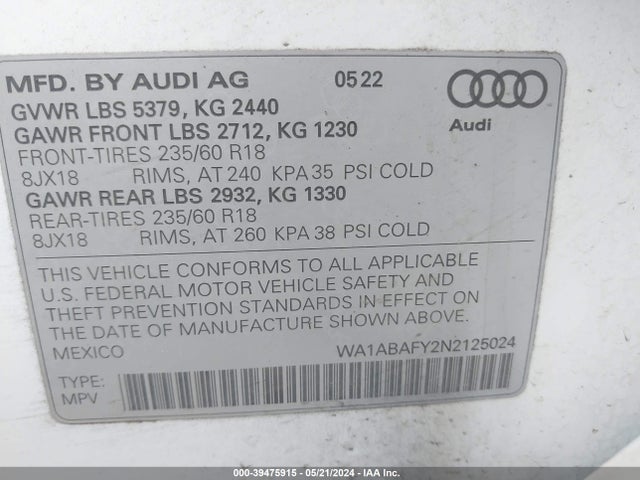 WA1ABAFY2N2125024 Audi Q5 Premium 40 Tfsi Quattro S Tronic