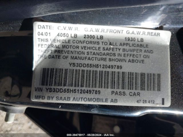 2001 SAAB 9-3 YS3DD55H512049789 Photo 8