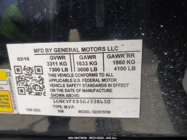 1GNKVFKD5GJ338650 Chevrolet Traverse Ls