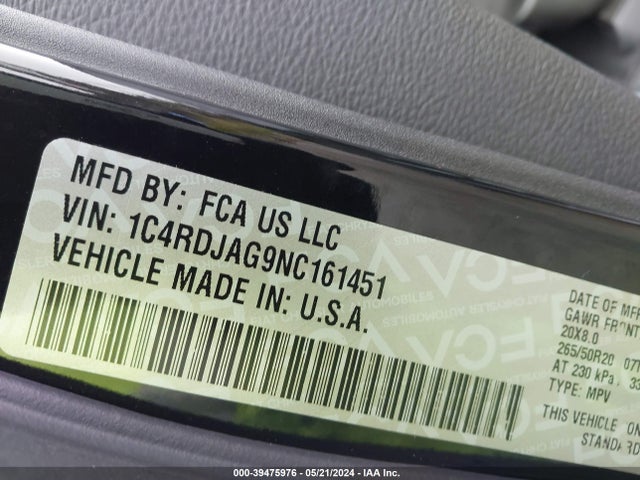 Dodge Durango Sxt Awd 2022 1C4RDJAG9NC161451 Image 9