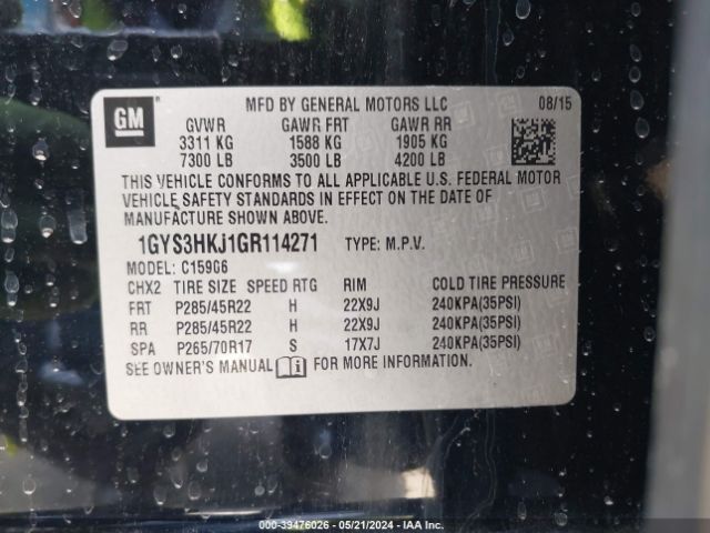 1GYS3HKJ1GR114271 Cadillac Escalade Esv Luxury Collection