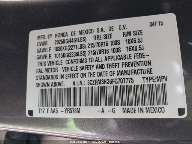 Honda CR-V LX 2015 3CZRM3H36FG707775 Image 9