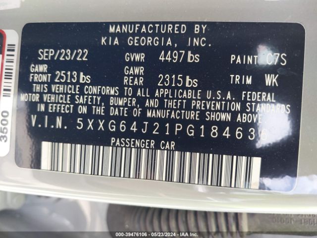 5XXG64J21PG184636 KIA K5 Gt-line