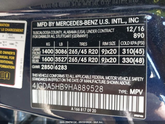 4JGDA5HB9HA889528 Mercedes-Benz Gle 350 4matic