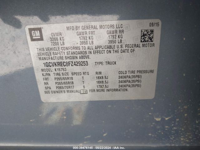 1GCVKREC8FZ429253 Chevrolet Silverado 1500 2lt
