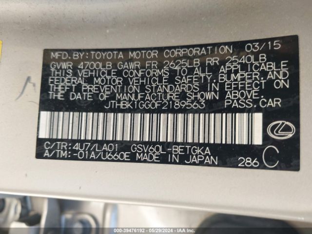 JTHBK1GG0F2189563 Lexus ES 350