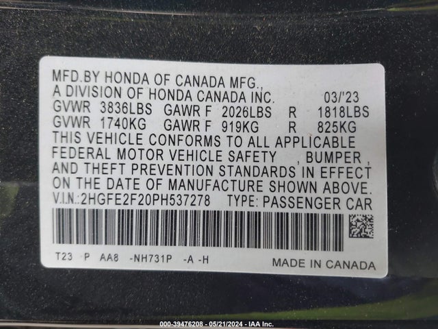 Honda Civic Lx 2023 2HGFE2F20PH537278 Image 9