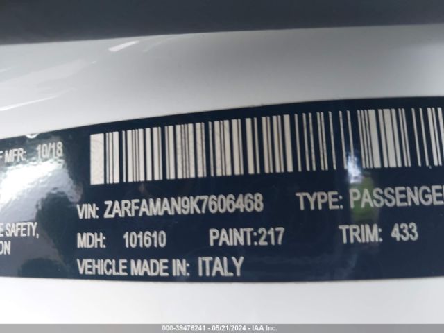 ZARFAMAN9K7606468 Alfa Romeo Giulia Sport Rwd