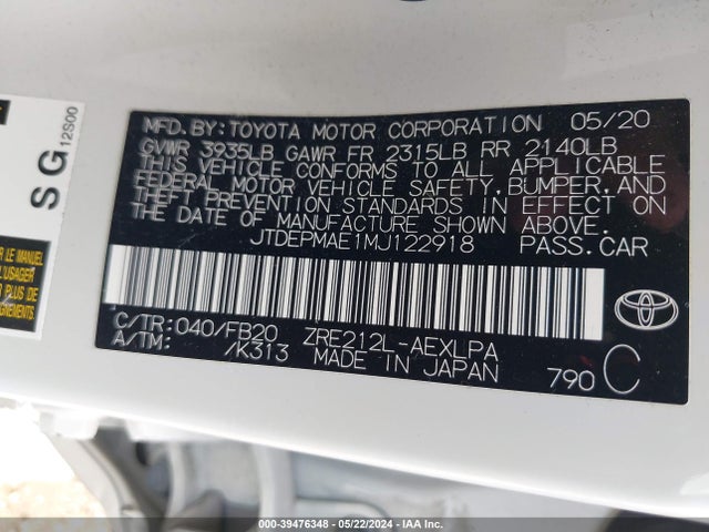 Toyota COROLLA LE 2021 JTDEPMAE1MJ122918 Image 9