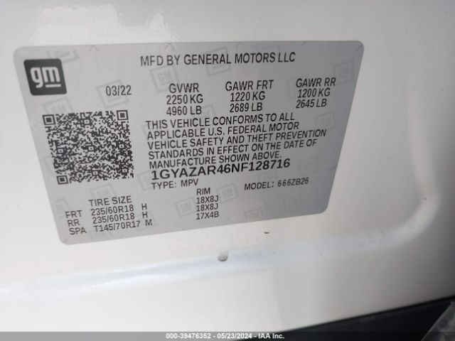 1GYAZAR46NF128716 Cadillac Xt4 Fwd Luxury