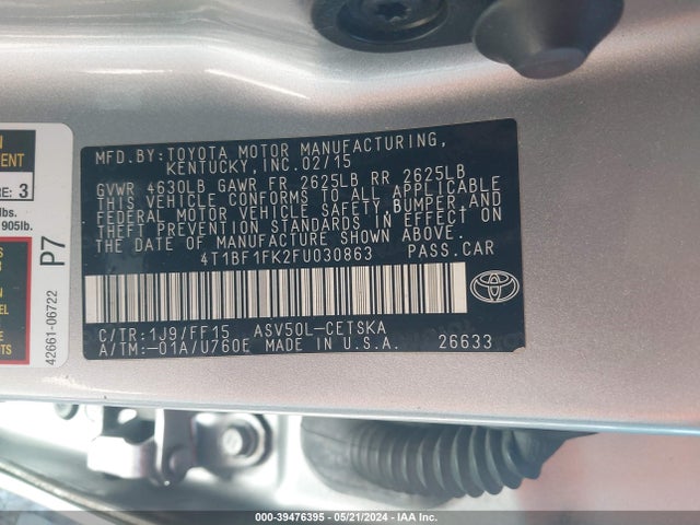 Toyota CAMRY SE 2015 4T1BF1FK2FU030863 Image 9