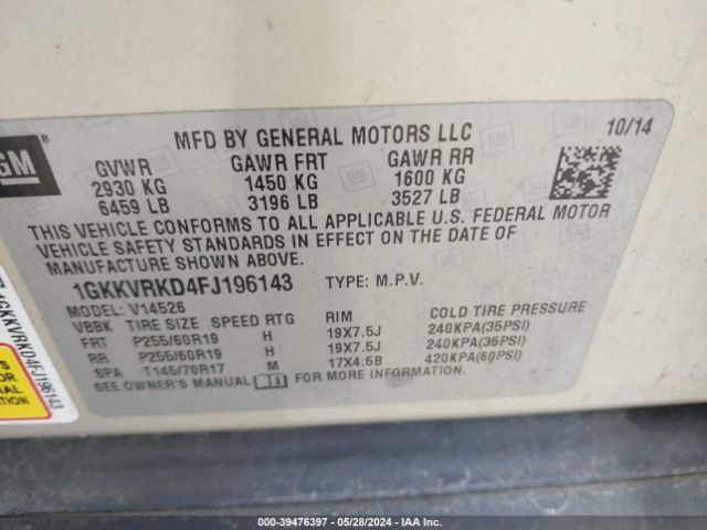1GKKVRKD4FJ196143 GMC Acadia Slt-1