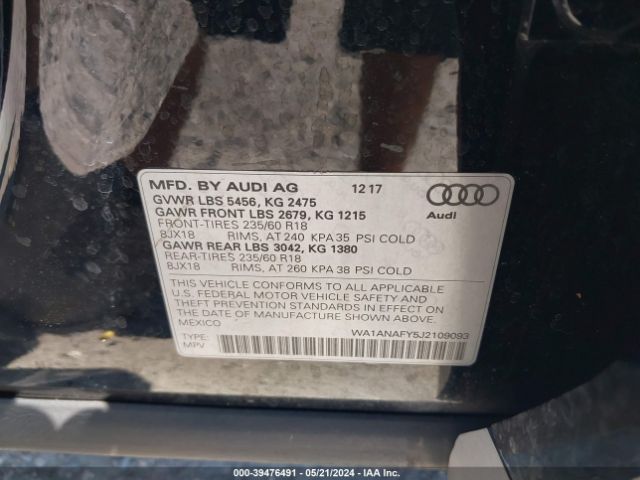 WA1ANAFY5J2109093 Audi Q5 2.0t Premium/2.0t Tech Premium
