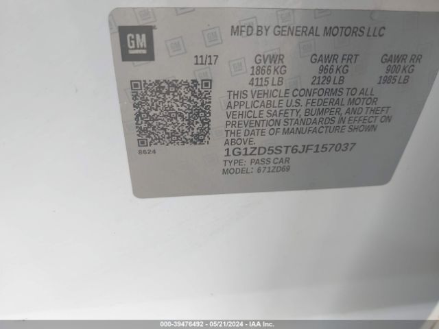 1G1ZD5ST6JF157037 Chevrolet MALIBU LT