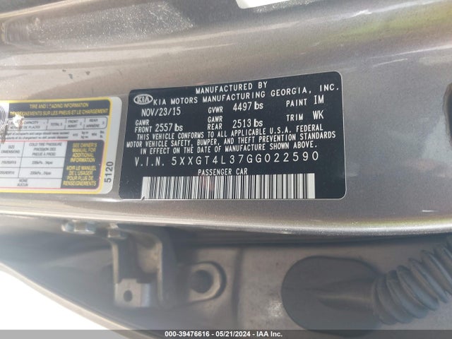 KIA Optima Lx 2016 5XXGT4L37GG022590 Image 9