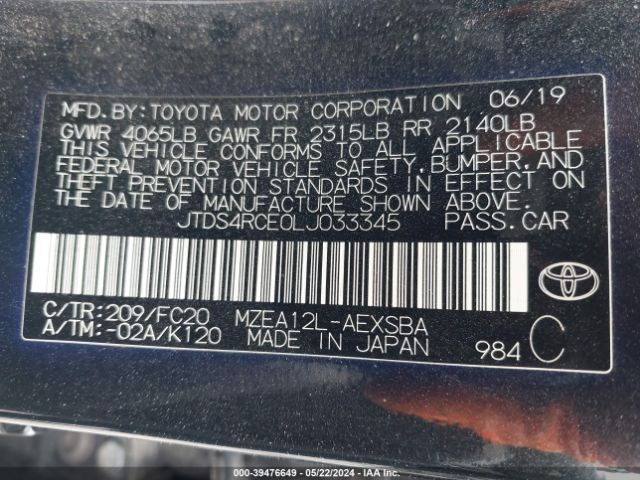 2020 TOYOTA COROLLA JTDS4RCE0LJ033345 Photo 8