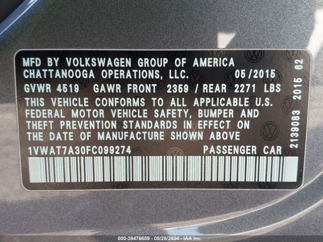 1VWAT7A30FC099274 Volkswagen Passat 1.8t Limited Edition