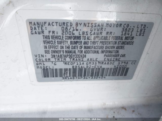 3N1AB7AP3GY332424 Nissan SENTRA SV