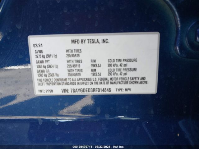 7SAYGDED3RF014848 Tesla Model Y Rwd
