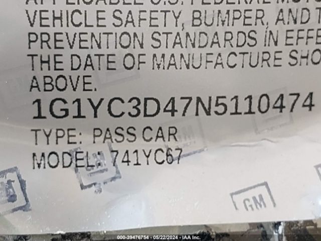1G1YC3D47N5110474 Chevrolet Corvette Stingray Rwd  3lt