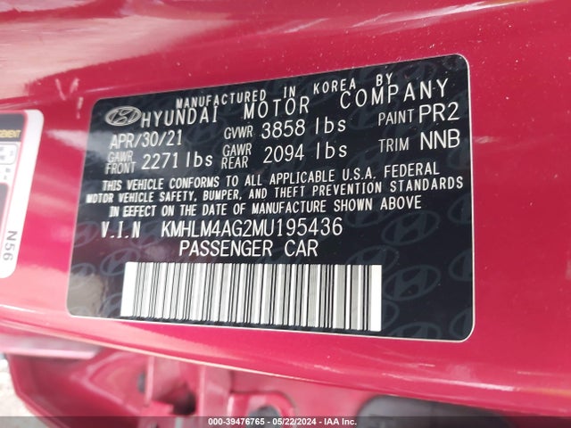 Hyundai ELANTRA SEL 2021 KMHLM4AG2MU195436 Image 9