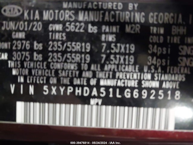 KIA Sorento 3.3l Ex 2020 5XYPHDA51LG692518 Image 9