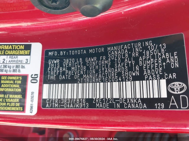 Toyota COROLLA LE 2014 2T1BURHE1EC054129 Image 9
