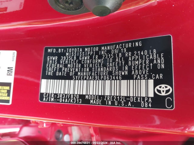 Toyota COROLLA LE 2020 5YFEPRAE9LP063446 Image 9