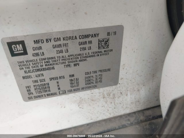 KL4CJCSM6KB940946 Buick Encore Fwd Essence