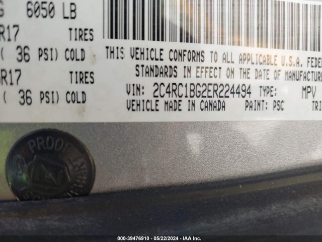 2C4RC1BG2ER224494 Chrysler Town & Country Touring