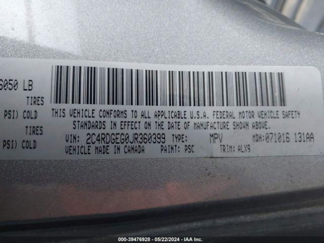 2C4RDGEG0JR360399 Dodge Grand Caravan Gt