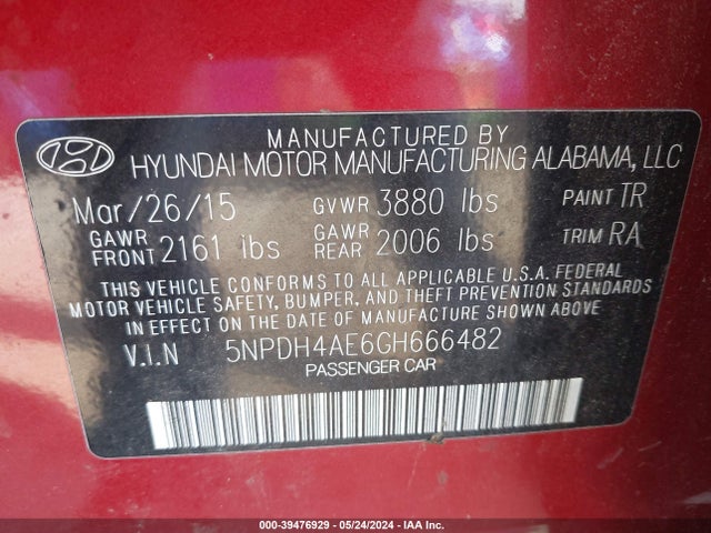 Hyundai ELANTRA SE 2016 5NPDH4AE6GH666482 Image 9