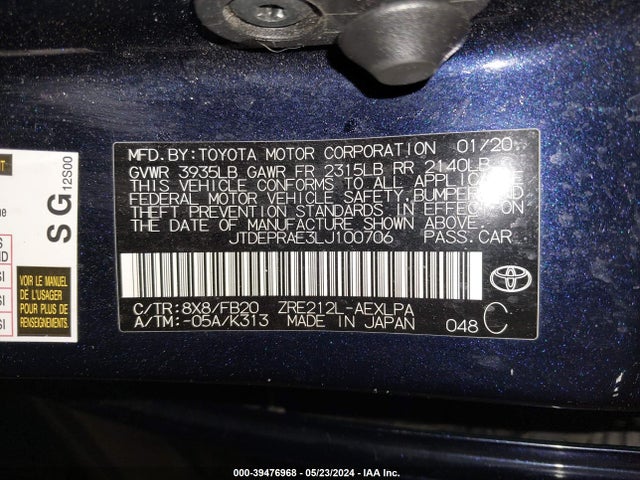 Toyota COROLLA LE 2020 JTDEPRAE3LJ100706 Image 9
