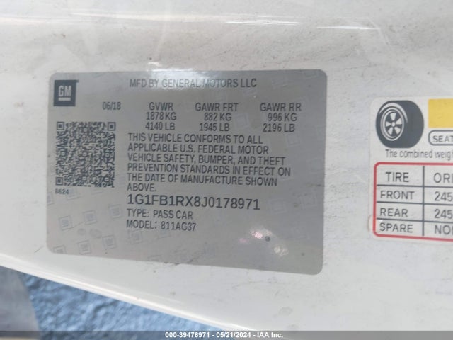 Chevrolet Camaro 1lt 2018 1G1FB1RX8J0178971 Image 9