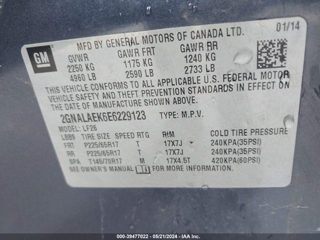 Chevrolet EQUINOX LS 2014 2GNALAEK6E6229123 Image 9