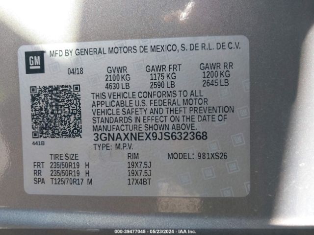 3GNAXNEX9JS632368 Chevrolet Equinox Premier