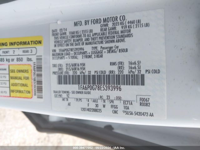 1FA6P0G78E5393996 Ford FUSION S